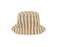Rylee & Cru Youth Bucket Hat in Marigold Stripe, a yellow and cream striped cotton bucket hat with chin ties