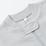 Close-up of the snap collar and zipper on the Rylee & Cru Zip Longsleeve Sleeper in Airplane