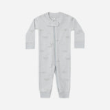 Rylee & Cru Zip Longsleeve Sleeper in Airplane, a light blue footless baby sleeper with a small airplane print