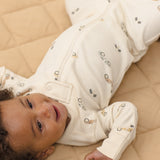 Baby wearing the Rylee & Cru Zip Longsleeve Sleeper in Race Car showing the front zipper