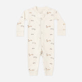 Rylee & Cru Zip Longsleeve Sleeper in Race Car, a cream footless baby sleeper with a small race car print