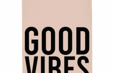 Santa Barbara Design Studio Quick Dry Towel in blush pink reading Good Vibes Only in black