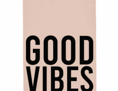 Santa Barbara Design Studio Quick Dry Towel in blush pink reading Good Vibes Only in black