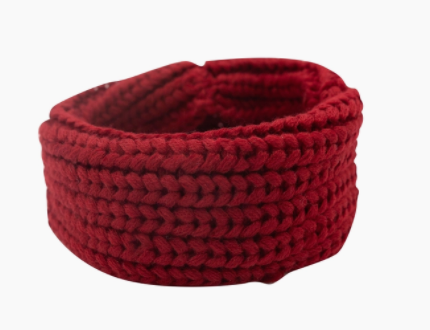 Sassy Woof Dog Infinity Scarf, a burgundy red chunky knit scarf for dogs