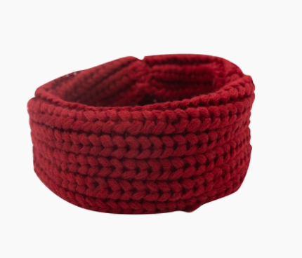 Sassy Woof Dog Infinity Scarf, a burgundy red chunky knit scarf for dogs