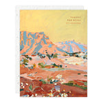 Seedlings Shadow Rocks Love + Friendship Card, a painted red rock landscape reading Thanks for being my person