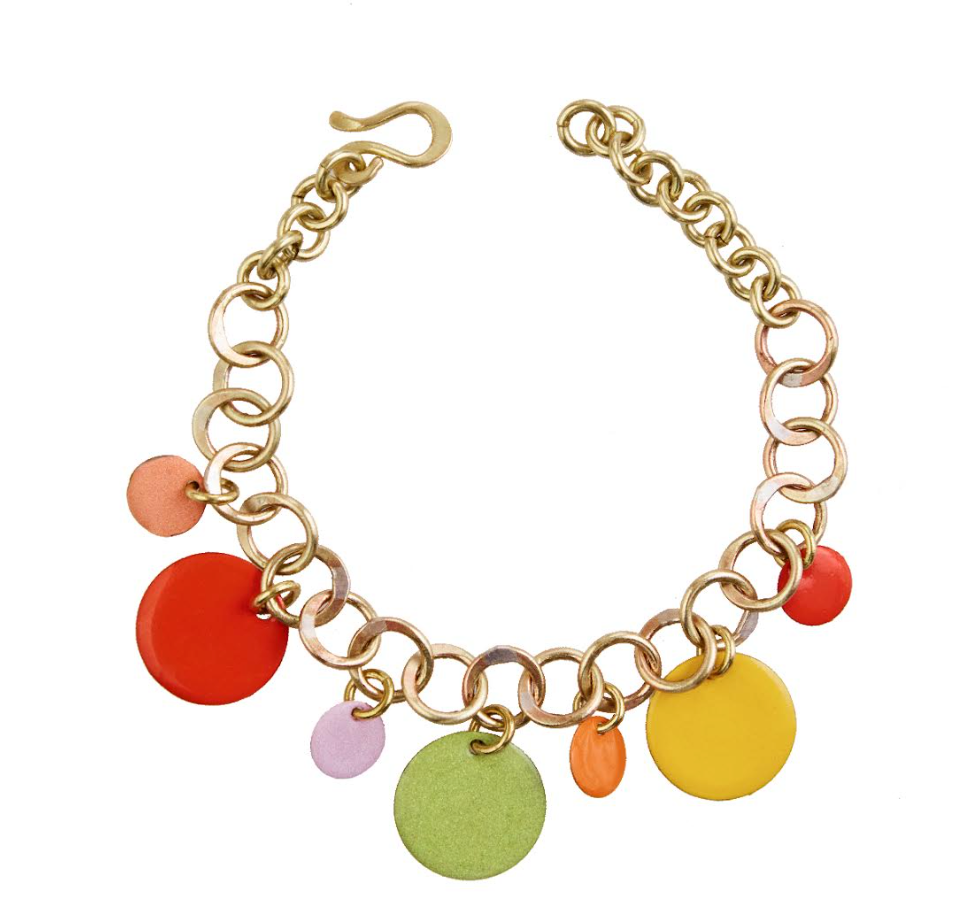 Sibilia Dancing Circles Bracelet in Pastel Mix, a gold chain bracelet with colorful disc charms