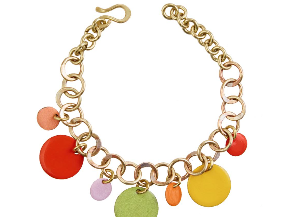 Sibilia Dancing Circles Bracelet in Pastel Mix, a gold chain bracelet with colorful disc charms
