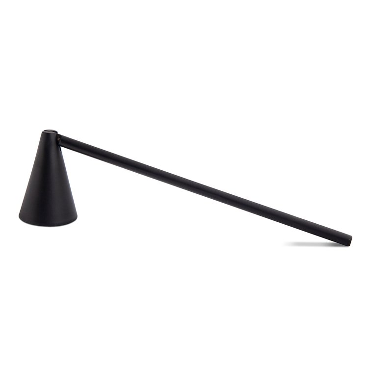 Skeem Cone Black Candle Snuffer, a matte black metal snuffer with a long handle