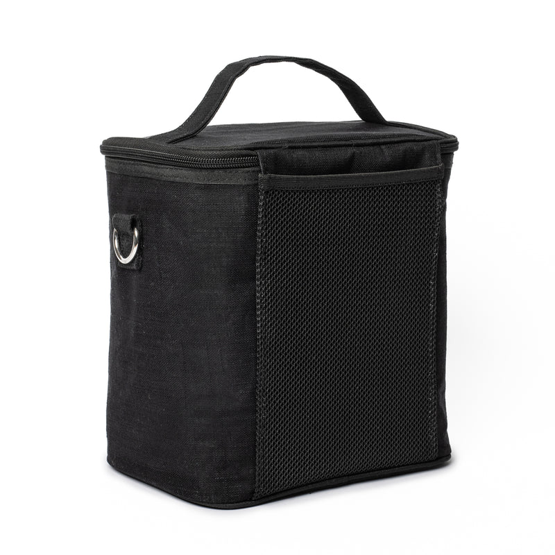 SoYoung Lunch Poche in black, back view showing the mesh side pocket