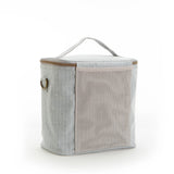 SoYoung Lunch Poche in Pinstripe Heather Grey, back view showing the mesh side pocket