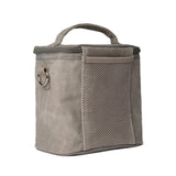 SoYoung Lunch Poche in Stone Grey, back view showing the mesh side pocket