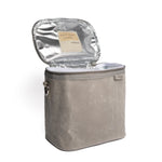 SoYoung Lunch Poche in Stone Grey standing with the lid open