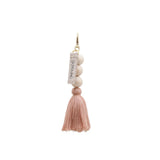 SoYoung Single Beaded Tassel in Clay, wooden beads and a terracotta tassel on a gold clip