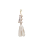 SoYoung Single Beaded Tassel in Cream, wooden beads and a cream tassel on a gold clip