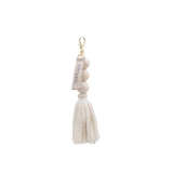 SoYoung Single Beaded Tassel in Cream, wooden beads and a cream tassel on a gold clip
