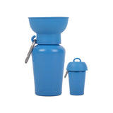 Springer 20 oz Dog Travel Water Bottle in Blueberry, a blue flip bottle with a collapsible silicone bowl