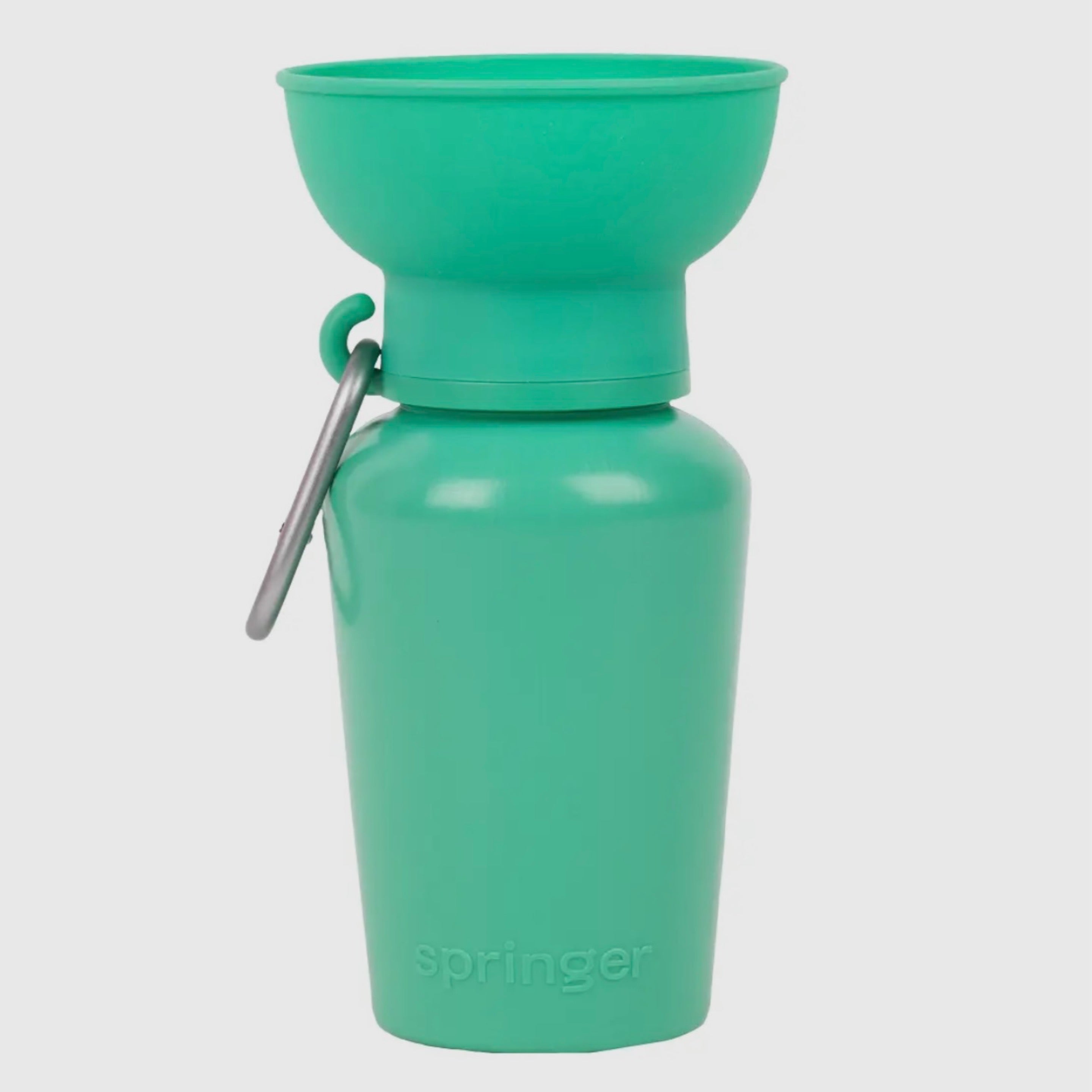 Springer 20 oz Dog Travel Water Bottle in Green, a flip bottle with a collapsible silicone bowl
