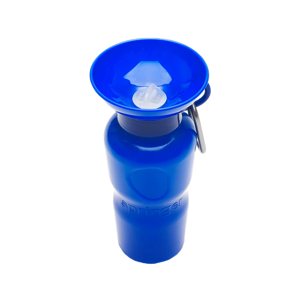 Springer 22 oz Classic Travel Bottle in Indigo, a blue portable dog water bottle with a fold-out bowl