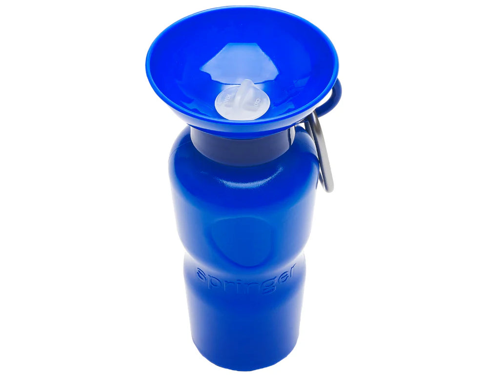 Springer 22 oz Classic Travel Bottle in Indigo, a blue portable dog water bottle with a fold-out bowl