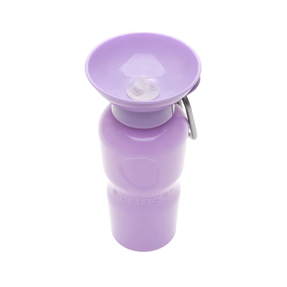 Springer 22 oz Classic Travel Bottle in Lilac, a purple portable dog water bottle with a fold-out bowl