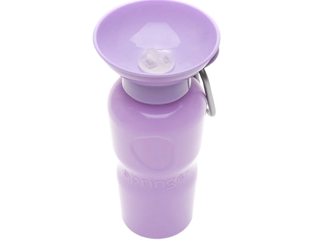Springer 22 oz Classic Travel Bottle in Lilac, a purple portable dog water bottle with a fold-out bowl