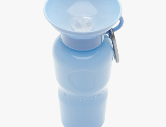 Springer 22 oz Classic Travel Bottle in Sky Blue, a light blue portable dog water bottle with a fold-out bowl