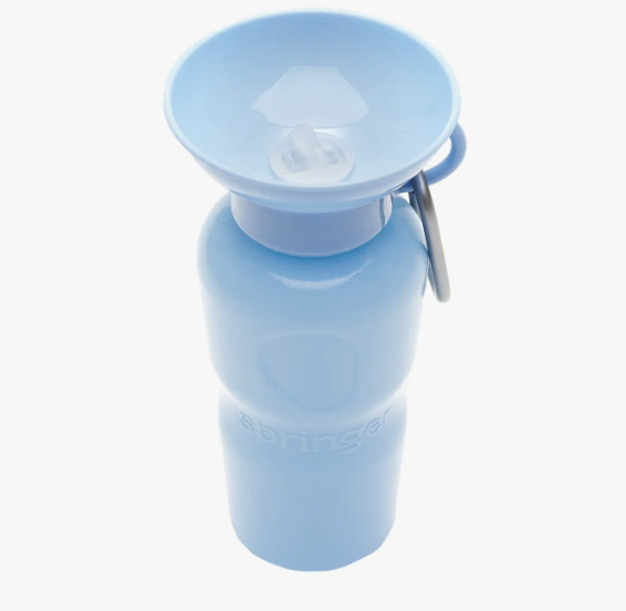 Springer 22 oz Classic Travel Bottle in Sky Blue, a light blue portable dog water bottle with a fold-out bowl