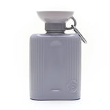 Springer Growler 44 oz Dog Travel Water Bottle in Grey, a ribbed bottle with a wide bowl top and carabiner