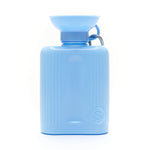 Springer Growler 44 oz Dog Travel Water Bottle in Sky Blue, a ribbed bottle with a wide bowl top and carabiner