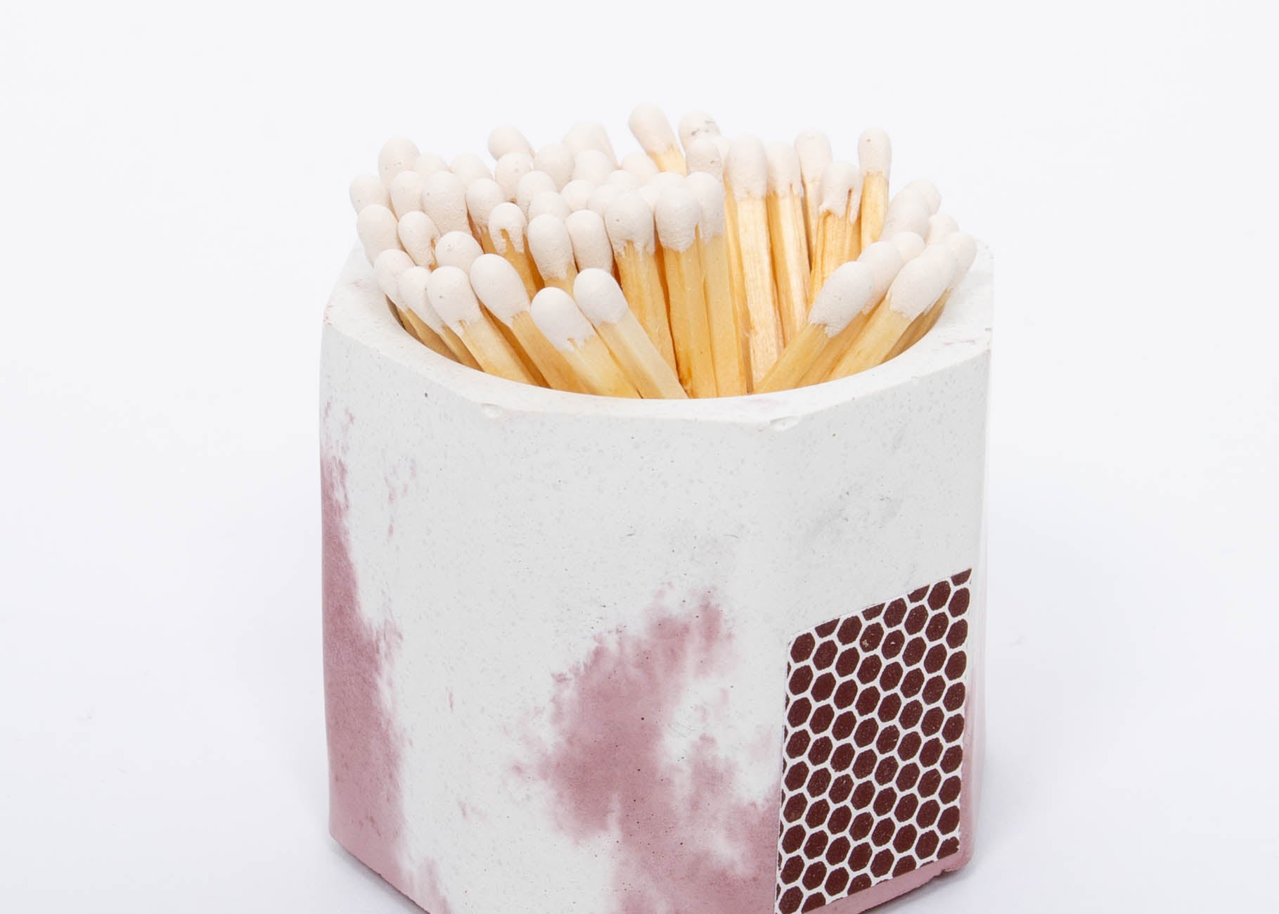 Tenn Prairie Concrete Match Holder in Acai & White marbled with white-tipped matches