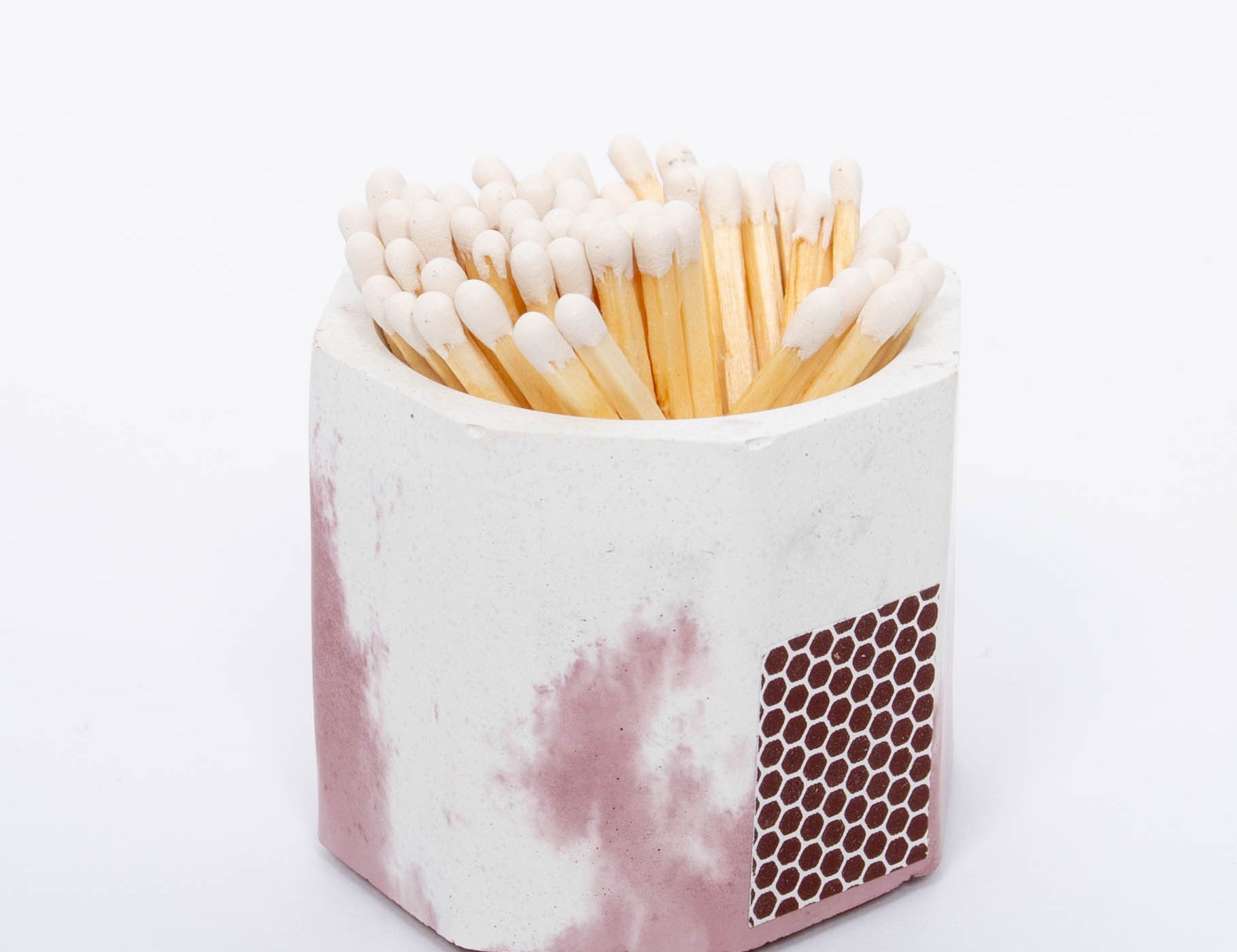 Tenn Prairie Concrete Match Holder in Acai & White marbled with white-tipped matches