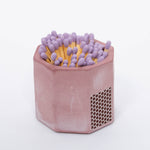 Tenn Prairie Concrete Match Holder in Acai purple with purple-tipped matches and a side striker