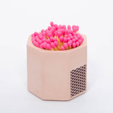 Tenn Prairie Concrete Match Holder in Pink with pink-tipped matches and a side striker