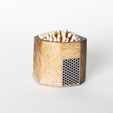 Tenn Prairie Concrete Match Holder in Taupe & Gold with white-tipped matches and a side striker