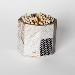Tenn Prairie Concrete Match Holder in White & Gold with white-tipped matches and a side striker