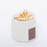 Tenn Prairie Concrete Match Holder in White with White matches and a striker patch on the side