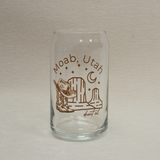 The Care Co Moab Desert Glass Can without lid, showing the Moab, Utah cowboy hat print