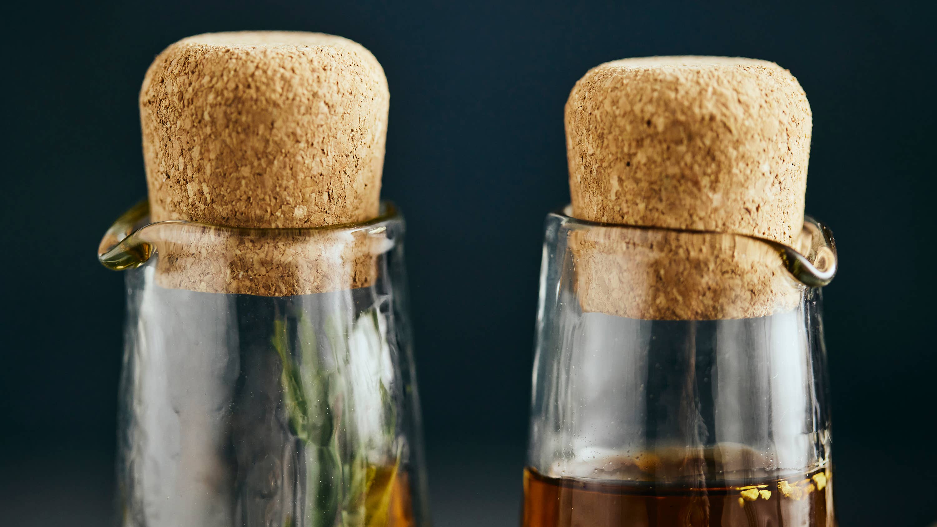 Close-up of the cork stoppers on The Collective Pebbled Small Carafes