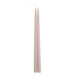 The Floral Society 18-inch Dipped Taper Candles in Greige, a pair of soft taupe-grey tapers hanging by their wick on white