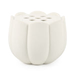 The Floral Society Ceramic Flower Frog Vase in Large, a white scalloped tulip-shaped vase with a hole-punched top
