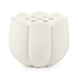 The Floral Society Ceramic Flower Frog Vase in Large, a white scalloped tulip-shaped vase with a hole-punched top