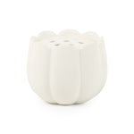 The Floral Society Ceramic Flower Frog Vase in Small, a white scalloped tulip-shaped vase with a hole-punched top