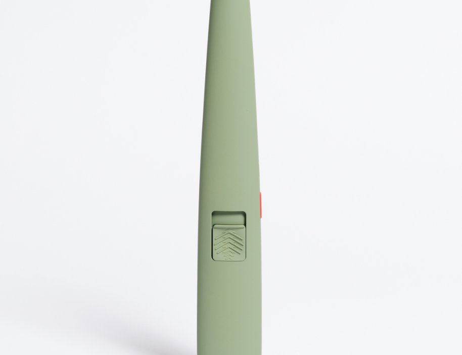 The USB Lighter Company Motli Lighter in sage green, a slim rechargeable electric lighter