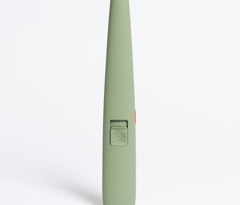 The USB Lighter Company Motli Lighter in sage green, a slim rechargeable electric lighter