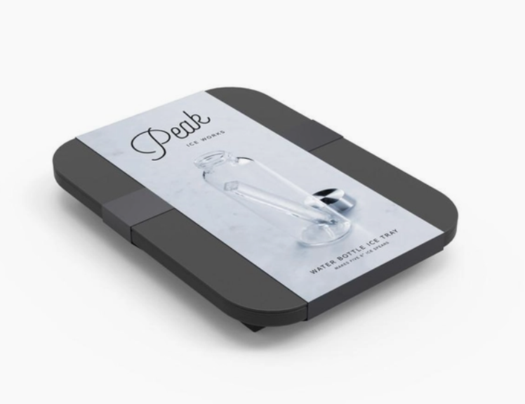 W&P Peak Water Bottle Ice Tray, a slim charcoal silicone tray that makes bottle-sized ice sticks