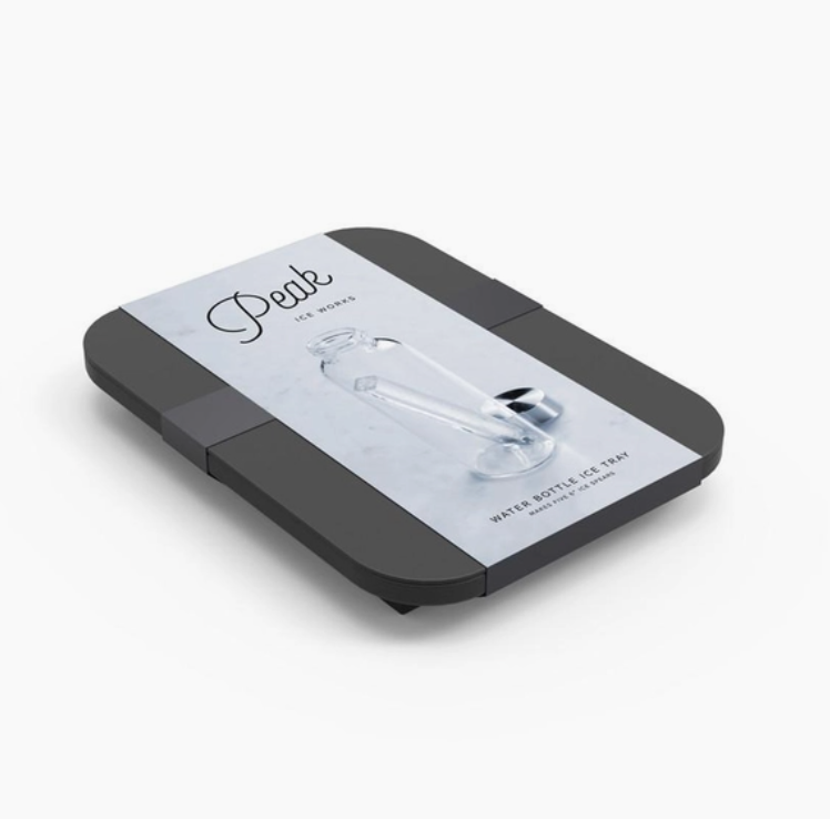 W&P Peak Water Bottle Ice Tray, a slim charcoal silicone tray that makes bottle-sized ice sticks