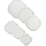 W&P Reusable Stretch Lids set of six clear silicone lids in graduated sizes, from above