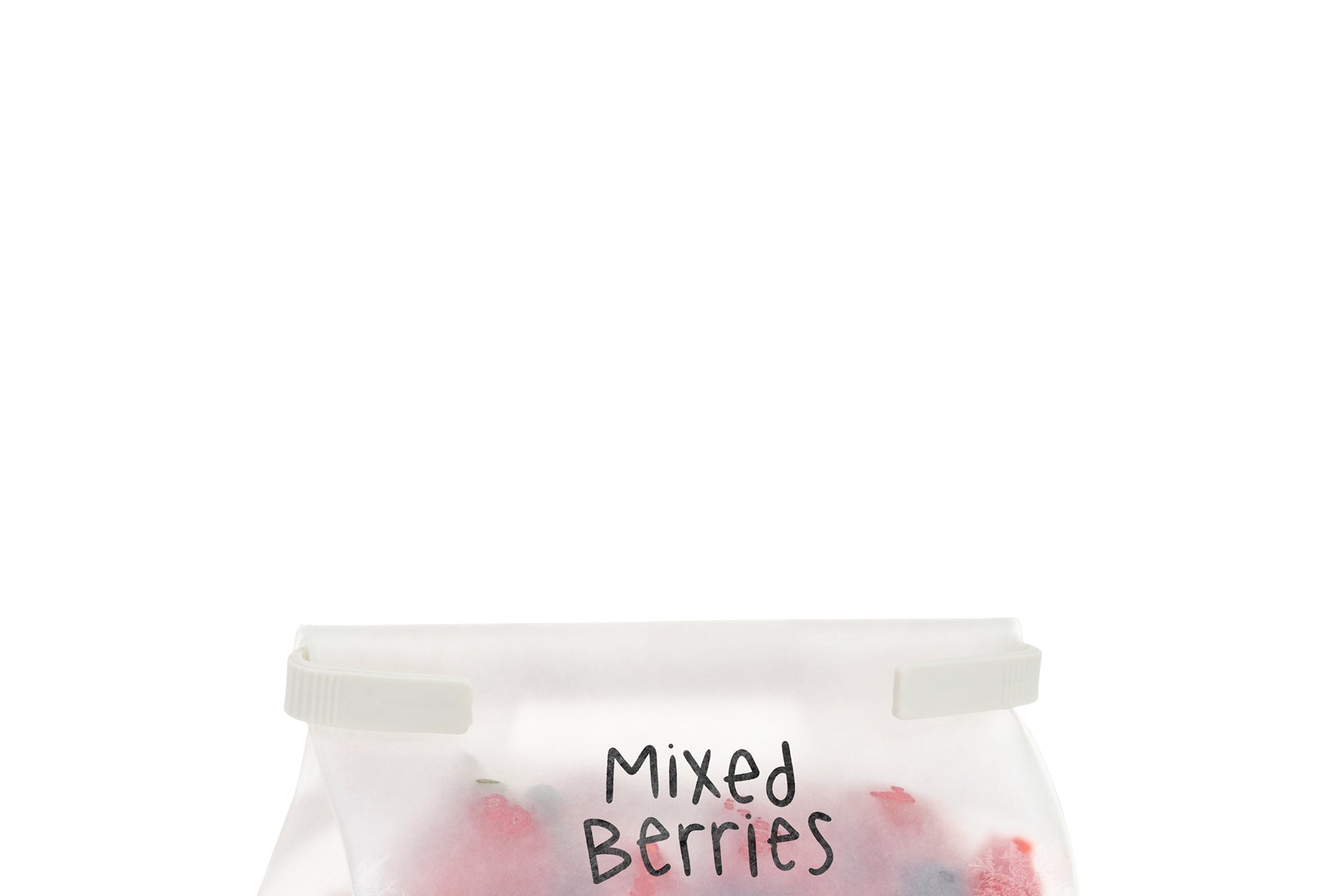 W&P Roll Tight Freezer Storage Bag labeled Mixed Berries and filled with berries
