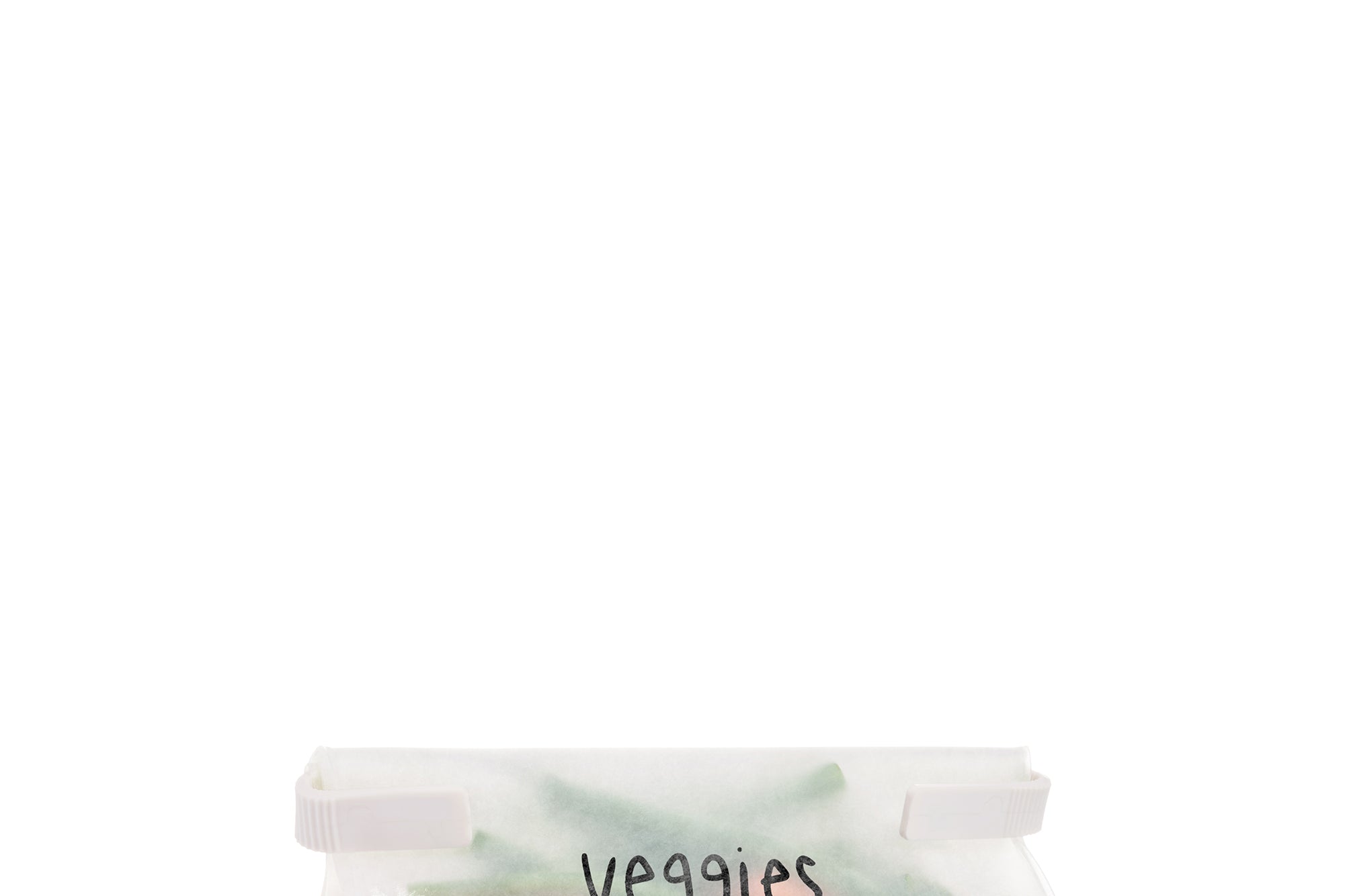 W&P Roll Tight Freezer Storage Bag labeled Veggies and filled with carrots and green beans